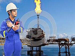 Working engineer at offshore oil and gas refinery