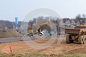 working excavator in a guarry