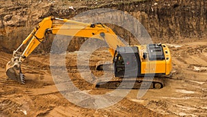 Working Excavator Tractor Digging A Trench.