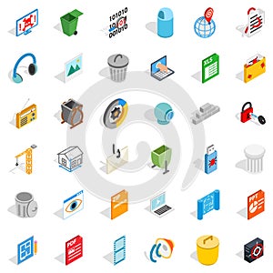 Working file icons set, isometric style