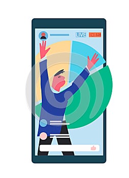 Working on financial markets concept. Portfolio management process in phone. Vector illustration in flat style