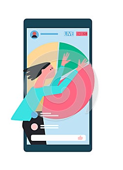 Working on financial markets concept. Portfolio management process in phone. Vector illustration in flat style