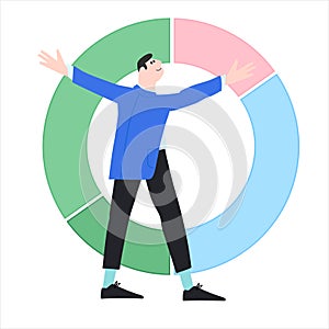 Working on financial markets concept. Portfolio management process. Vector illustration in flat style