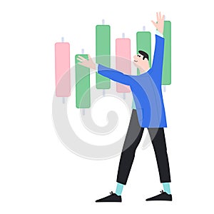 Working on financial markets concept. Portfolio management process. Vector illustration in flat style