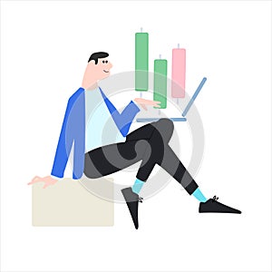 Working on financial markets concept. Portfolio management process. Vector illustration in flat style