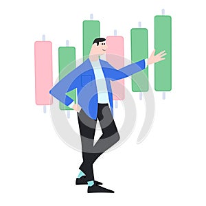 Working on financial markets concept. Portfolio management process. Vector illustration in flat style