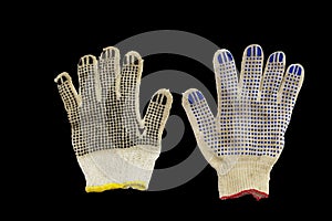 Working gloves, with colored rubber dots, black background