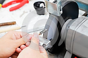 Working on the grinding machine