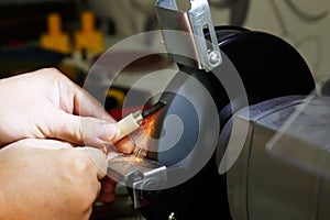 Working on the grinding machine