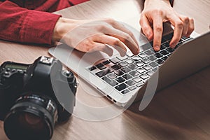 Working hands with notebook. close-up cropped image