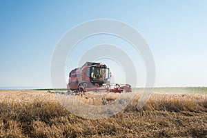 Working Harvesting Combine