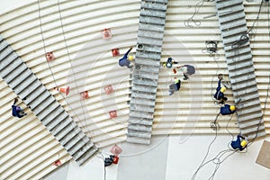 Working at height equipment. Fall arrestor device for Construction site workers with hooks for safety body harness