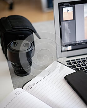 Working from home office remote work for freelance retouching,