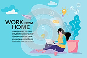 Working from home, teaching and learning online, Remote work, performance of tasks sent by email or social media, Flat vector illu