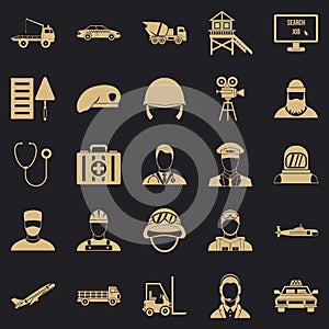 Working hours icons set, simple style