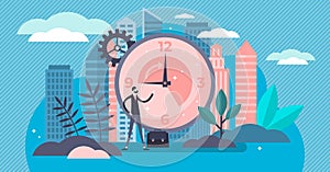 Working hours vector illustration. Tiny classical workweek persons concept.