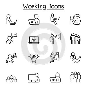 Working icon set in thin line style