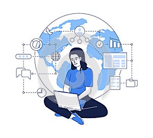 Working on internet flat concept vector illustration