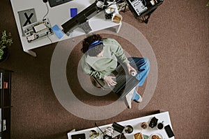 Working on Laptop in Modern Office