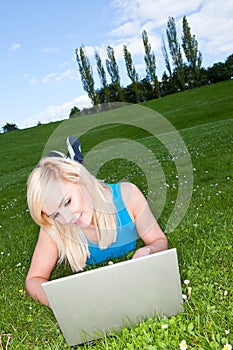 Working with a laptop in the park