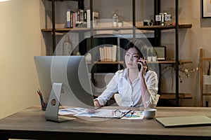 Working late into the night at home