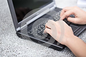 Working lifestyle, closeup business woman typing on laptop