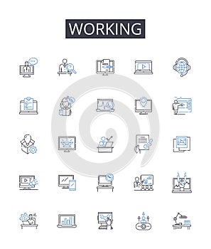 Working line icons collection. Laboring, Engaged, Employed, Occupied, Operating, Serving, Toiling vector and linear