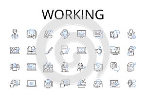 Working line icons collection. Laboring, Engaged, Employed, Occupied, Operating, Serving, Toiling vector and linear