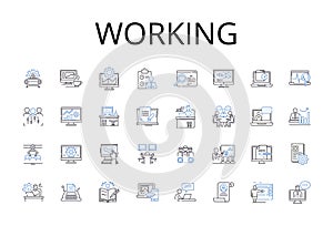 Working line icons collection. Laboring, Engaged, Employed, Occupied, Operating, Serving, Toiling vector and linear