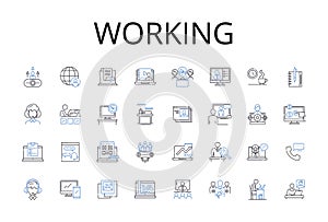 Working line icons collection. Laboring, Engaged, Employed, Occupied, Operating, Serving, Toiling vector and linear