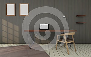 Working and living room / 3D Render Image Luxury vintage