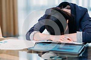 Working long hours business overworked tired woman