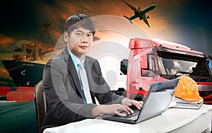 Working man in all in one import export transportation logistic