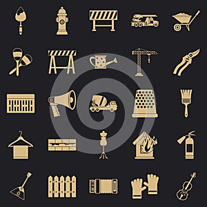 Working mechanism icons set, simple style