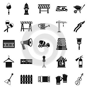 Working mechanism icons set, simple style