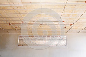 Working of metal frames structure before installing gypsum boards interior Construction site