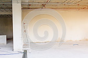 Working of metal frames structure before installing gypsum boards interior Construction site