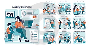 Working Mom Day. Flat Vector