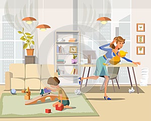 Working Mother. Vector Illustration.