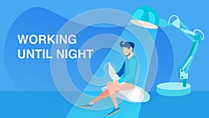 Working Until Night Flat Vector Banner Concept