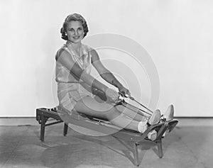 Working out with rowing machine