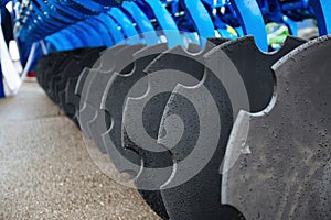 Working parts of new modern agricultural disc cultivator or harrow