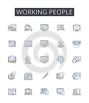 Working people line icons collection. Active folks, Busybodies, Laborers, Workforce, Employee base, Hard workers