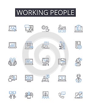 Working people line icons collection. Active folks, Busybodies, Laborers, Workforce, Employee base, Hard workers