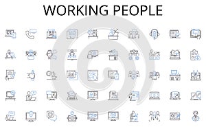 Working people line icons collection. renovation, remodeling, redesign, upgrade, renovation, extension, refurnish vector