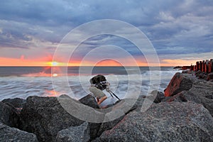 Working Photographer at Sunrise Folly Beach SC