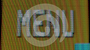 Working pixels in the screen color TV, with a video playback close up. The menu flickers on the analog TV display. Macro