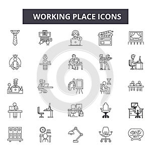 Working place line icons, signs, vector set, outline illustration concept