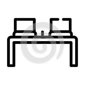 Working place table with laptop line icon vector illustration