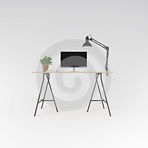 Working place with wooden top table in Scandinavian style